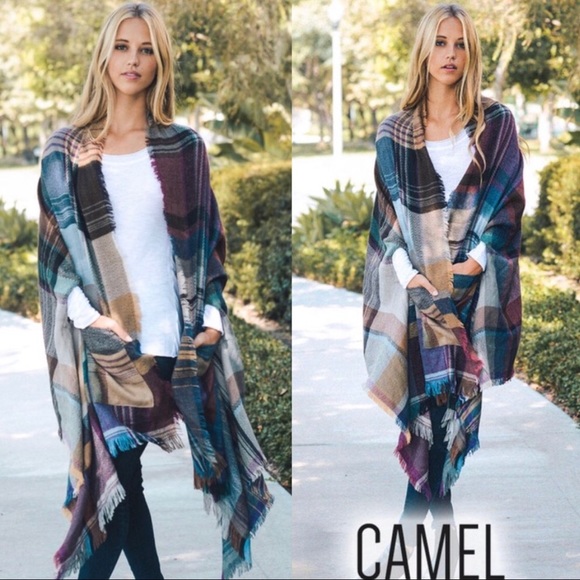 Sweaters - Camel Plaid Poncho Wrap - SOLD OUT!